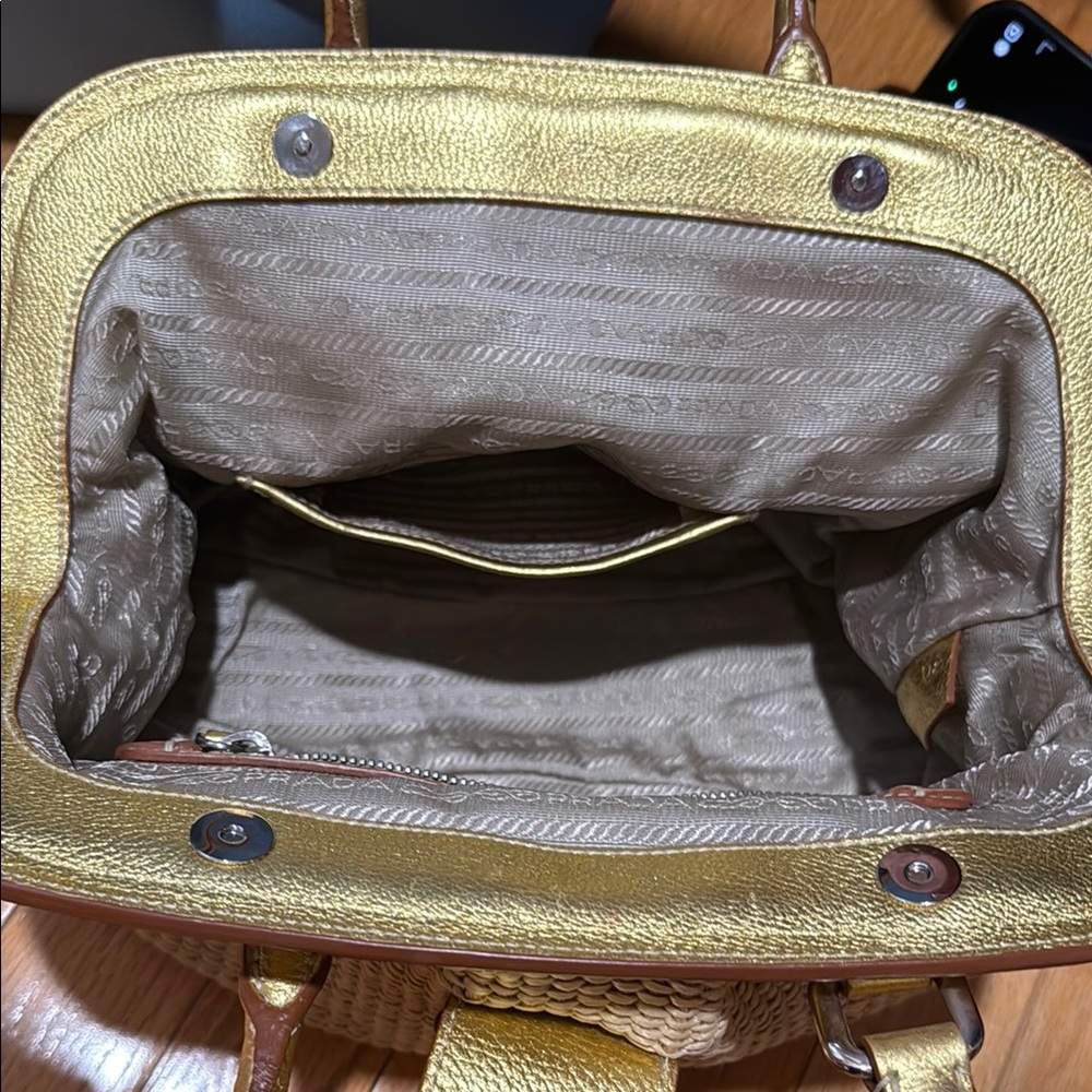 Prada Paglia Straw Shoulder bag Metallic gold - Picture 3 of 8
